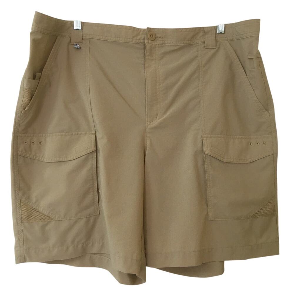 Columbia PFG Performance Fishing Gear XXL 8L Beige Elastic Waist Cargo Shorts